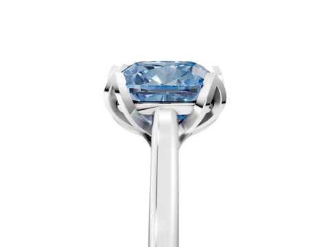 White gold Fancy Blue Cushion  Cut Solitaire Diamond Ring with Flower-Prong Setting and Classic Band_57