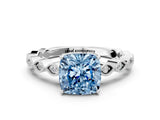 White gold Fancy Blue Cushion Cut Solitaire Diamond Ring with Infinity Twist Band and Four-Prong Setting_12