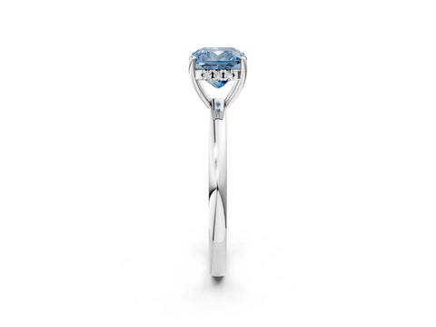 White gold Fancy Blue Cushion Cut Solitaire Diamond Ring with Prong Setting and Plain Band_14