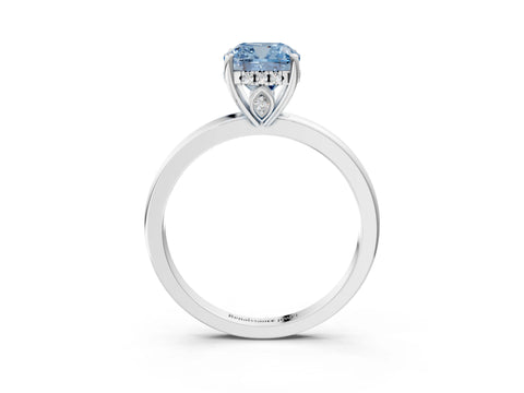 White gold Fancy Blue Cushion Cut Solitaire Diamond Ring with Prong Setting and Plain Band_15