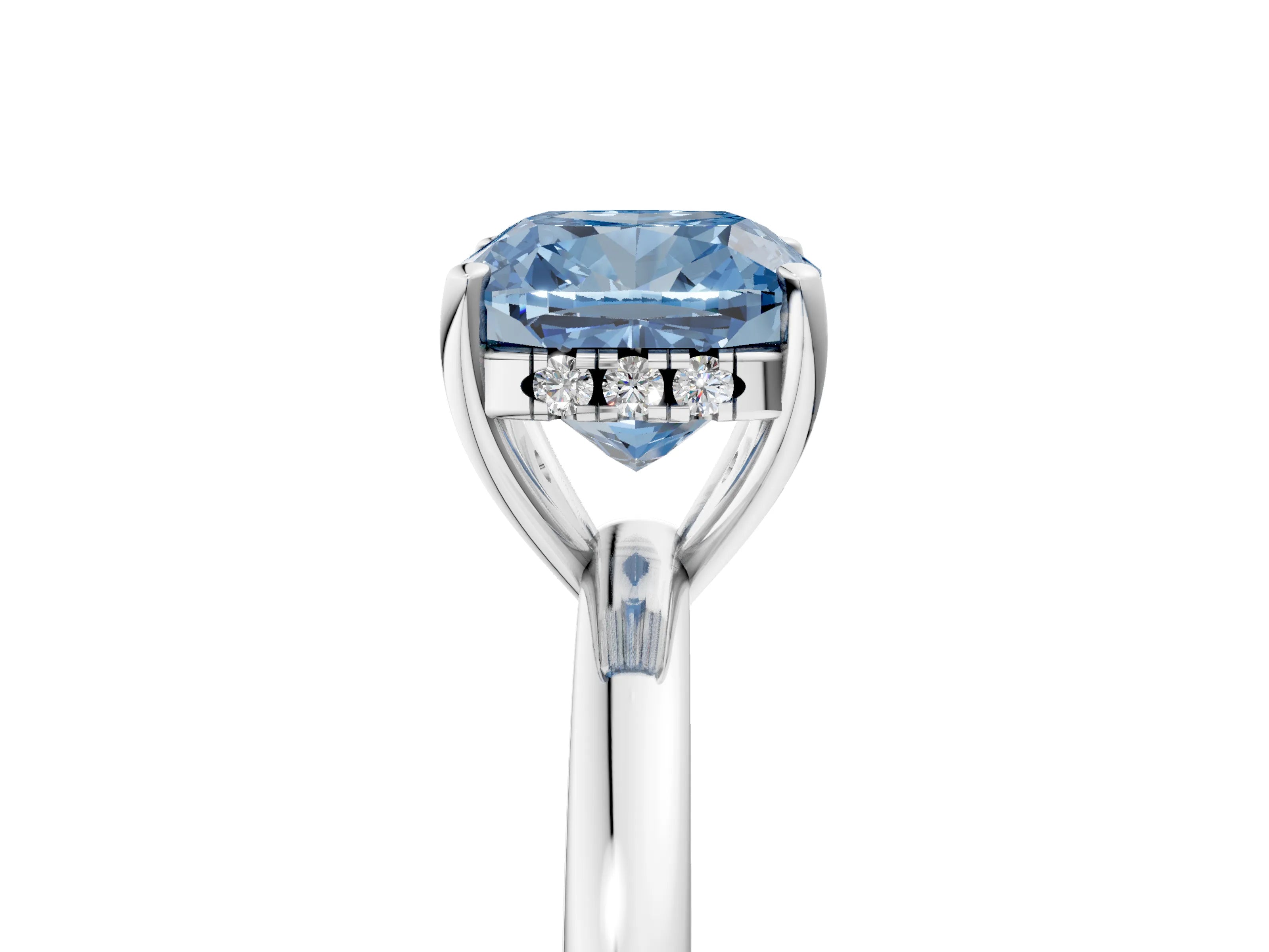 White gold Fancy Blue Cushion Cut Solitaire Diamond Ring with Prong Setting and Plain Band_17
