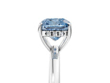 White gold Fancy Blue Cushion Cut Solitaire Diamond Ring with Prong Setting and Plain Band_17