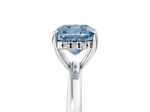 White gold Fancy Blue Cushion Cut Solitaire Diamond Ring with Prong Setting and Plain Band_17