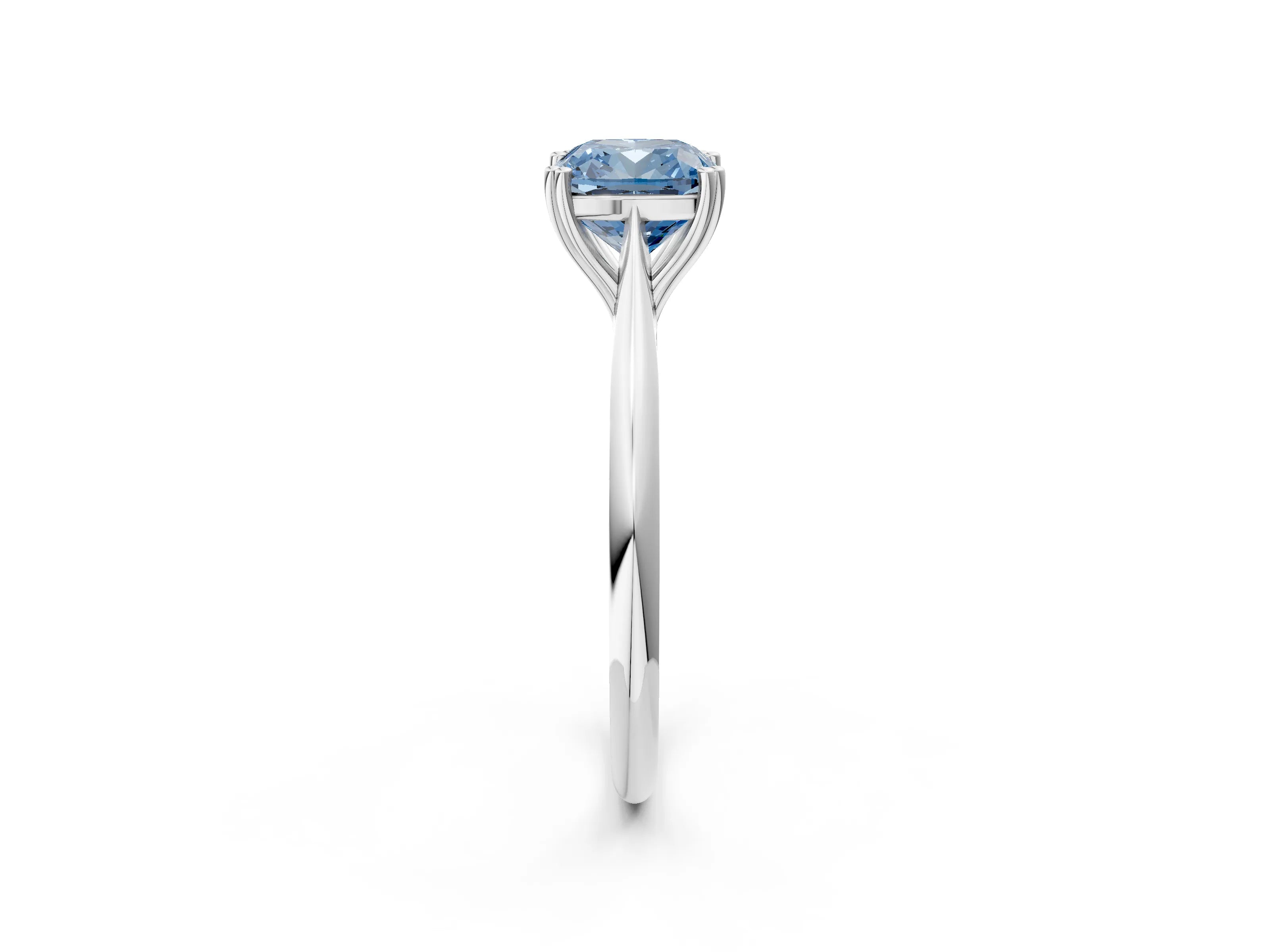 White gold Fancy Blue Cushion Cut Solitaire Diamond Ring with Six-Prong Setting and Classic Band_2