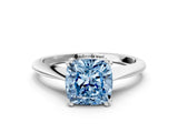 White gold Fancy Blue Cushion Cut Solitaire Diamond Ring with Six-Prong Setting and Classic Band_264