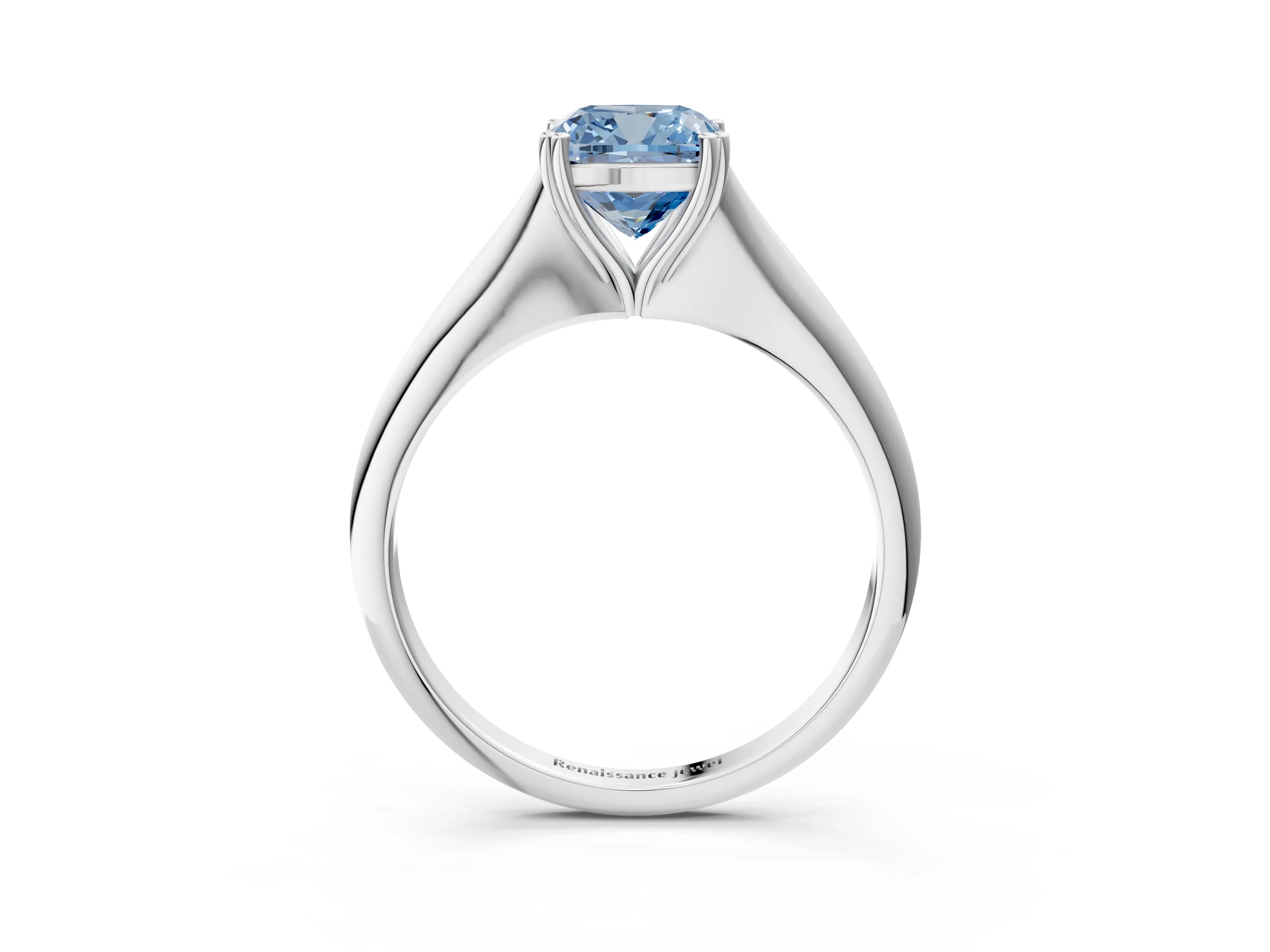 White gold Fancy Blue Cushion Cut Solitaire Diamond Ring with Six-Prong Setting and Classic Band_3