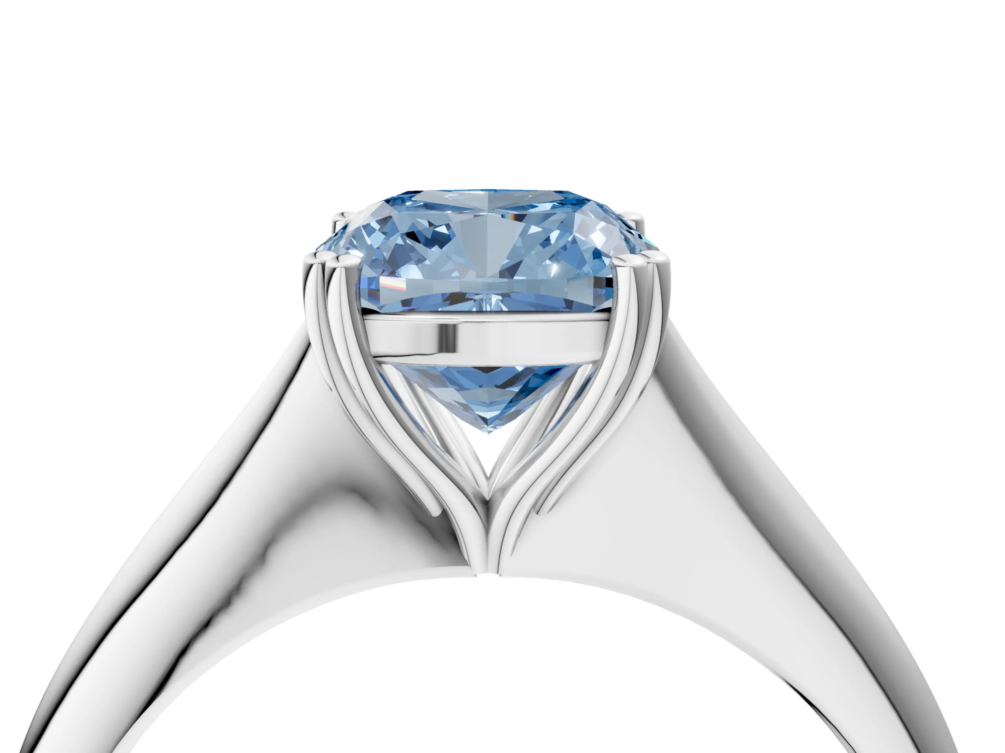 White gold Fancy Blue Cushion Cut Solitaire Diamond Ring with Six-Prong Setting and Classic Band_4