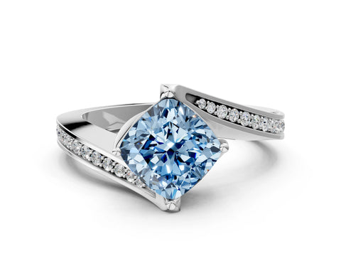 White gold Fancy Blue Cushion Cut Solitaire Diamond Twist Band with Pavé Setting and Four-Prong Setting_12
