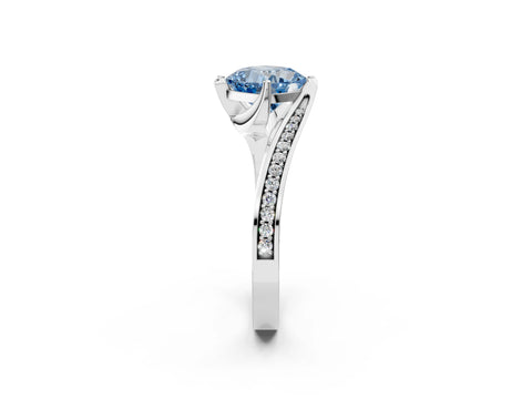 White gold Fancy Blue Cushion Cut Solitaire Diamond Twist Band with Pavé Setting and Four-Prong Setting_14
