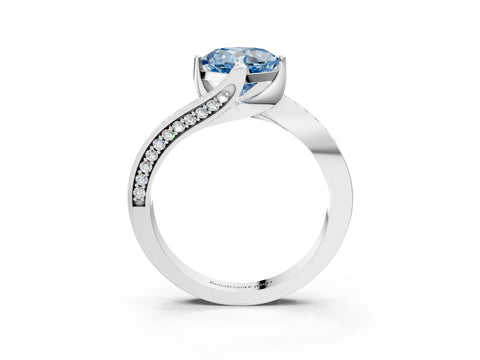 White gold Fancy Blue Cushion Cut Solitaire Diamond Twist Band with Pavé Setting and Four-Prong Setting_15