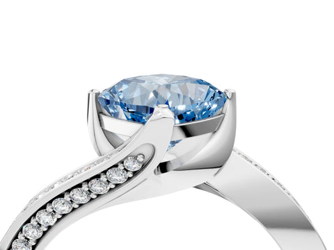White gold Fancy Blue Cushion Cut Solitaire Diamond Twist Band with Pavé Setting and Four-Prong Setting_16