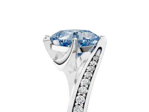 White gold Fancy Blue Cushion Cut Solitaire Diamond Twist Band with Pavé Setting and Four-Prong Setting_17
