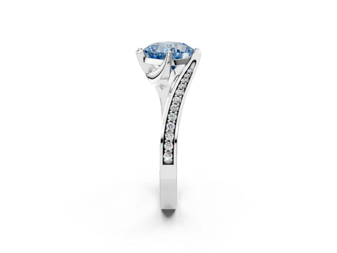 White gold Fancy Blue Cushion Cut Solitaire Diamond Twist Band with Pavé Setting and Four-Prong Setting_2