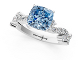 White gold Fancy Blue Cushion  Cut Solitaire Diamond Twisted Band with Pave Setting_89