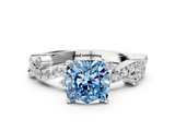 White gold Fancy Blue Cushion  Cut Solitaire Diamond Twisted Band with Pave Setting_89