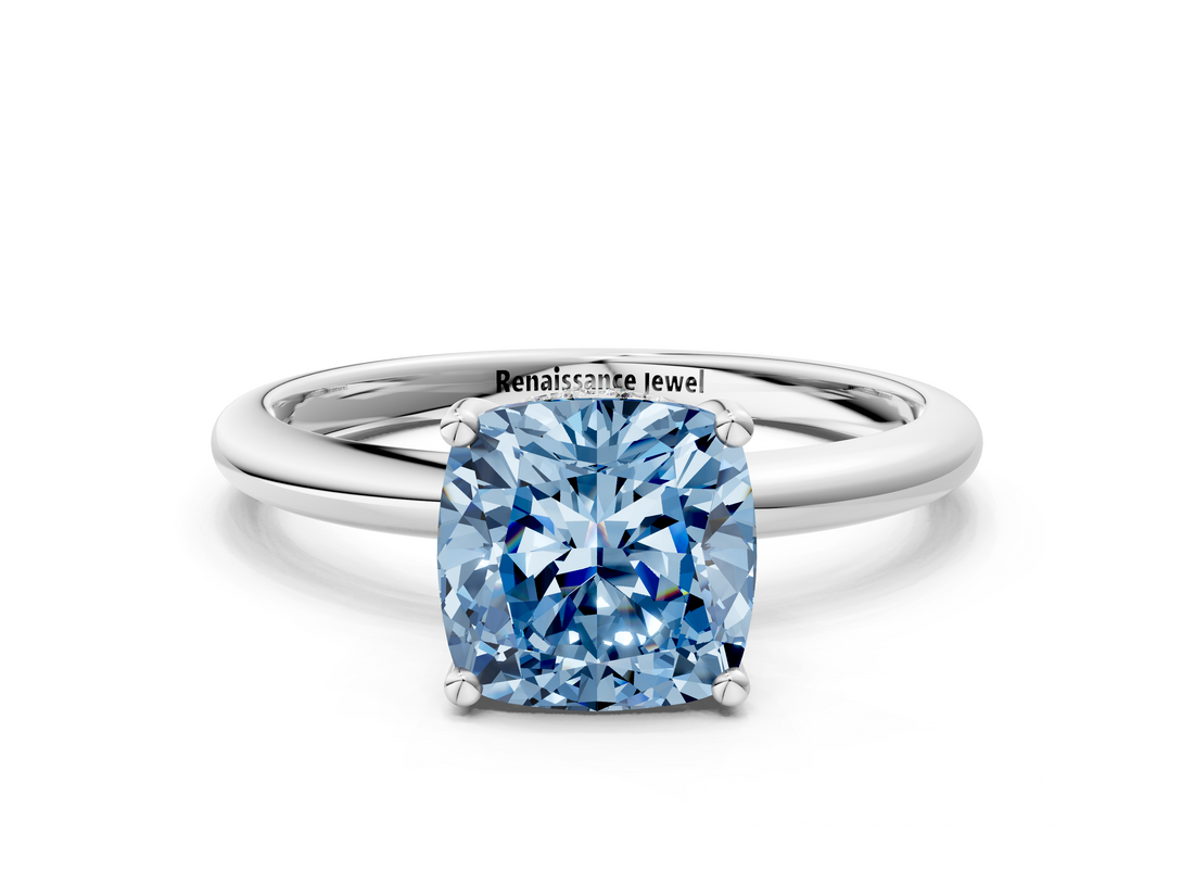 White gold Fancy Blue Cushion  Cut Solitaire Engagement Ring with Four-Prong Setting and Classic Band_20