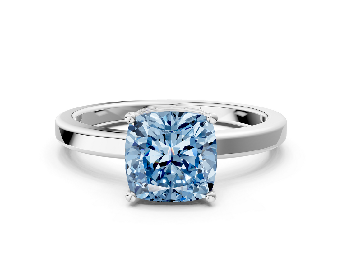 White gold Fancy Blue Cushion  Cut Solitaire Engagement Ring with Four-Prong Setting on a Classic Band_23