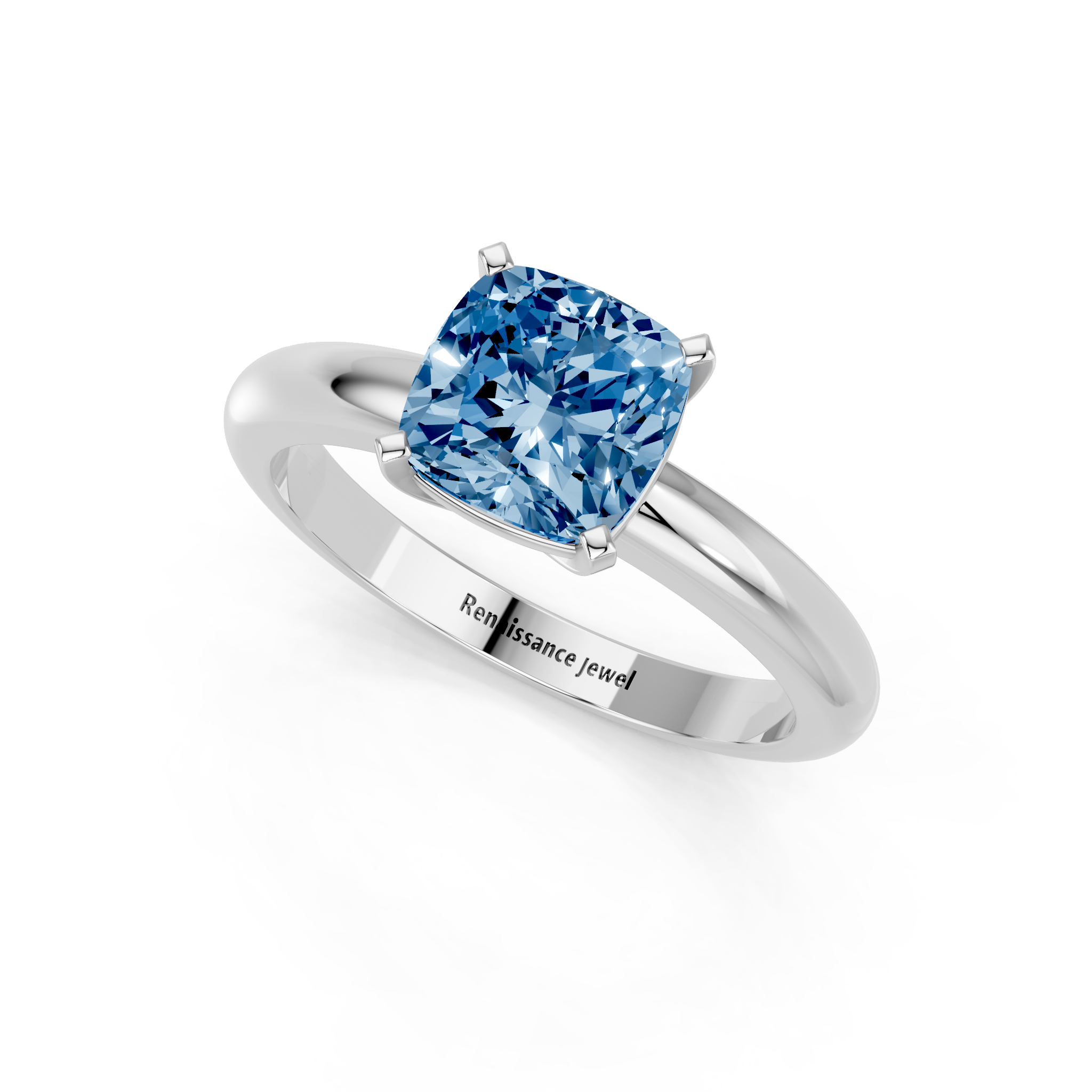 White gold Fancy Blue Cushion  Cut Solitaire Engagement Ring with Round Band and Four-Prong Setting_22