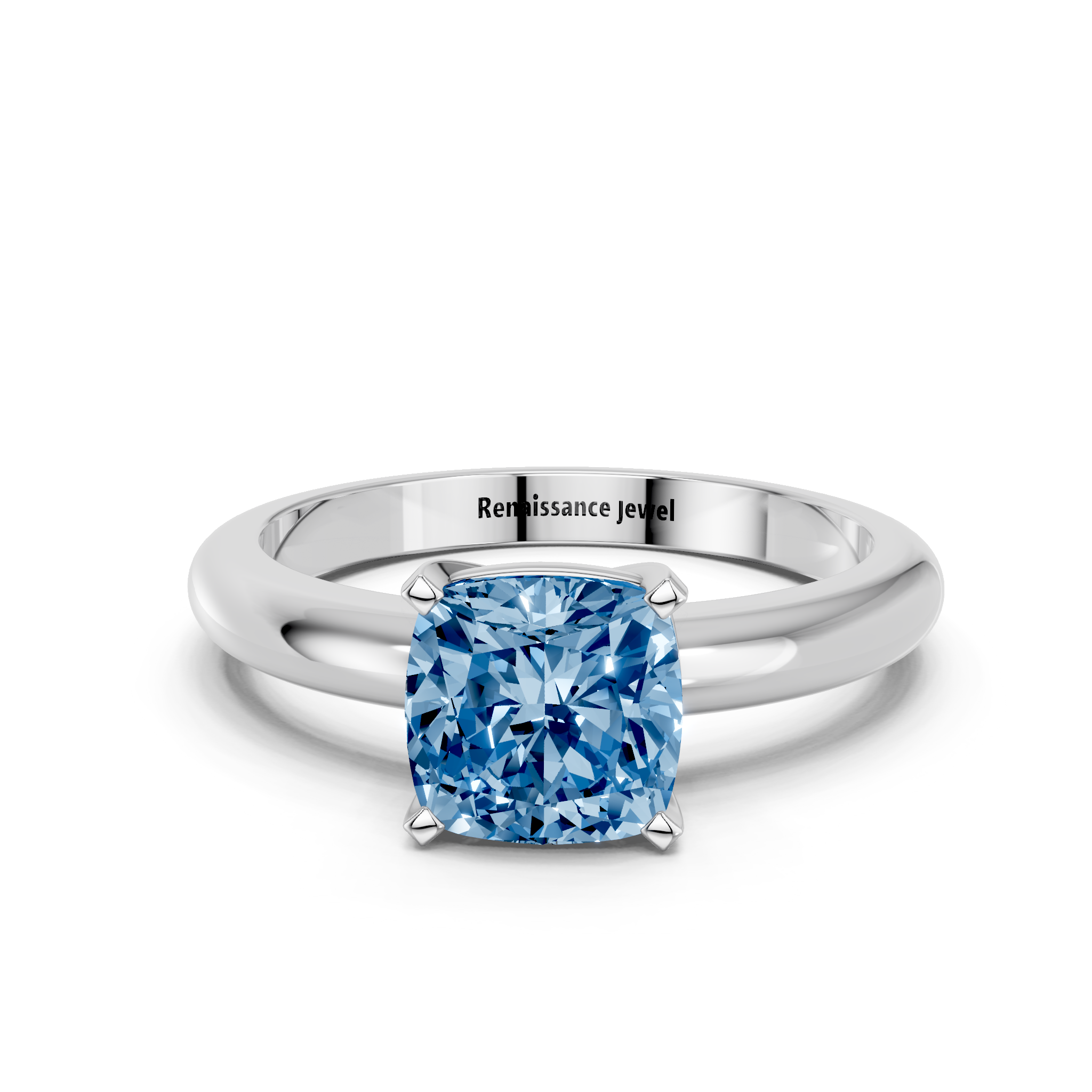White gold Fancy Blue Cushion  Cut Solitaire Engagement Ring with Round Band and Four-Prong Setting_30