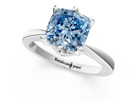 White gold Fancy Blue Cushion Cut Solitaire Engagement Ring with Six-Prong Setting and Tapered Band_1