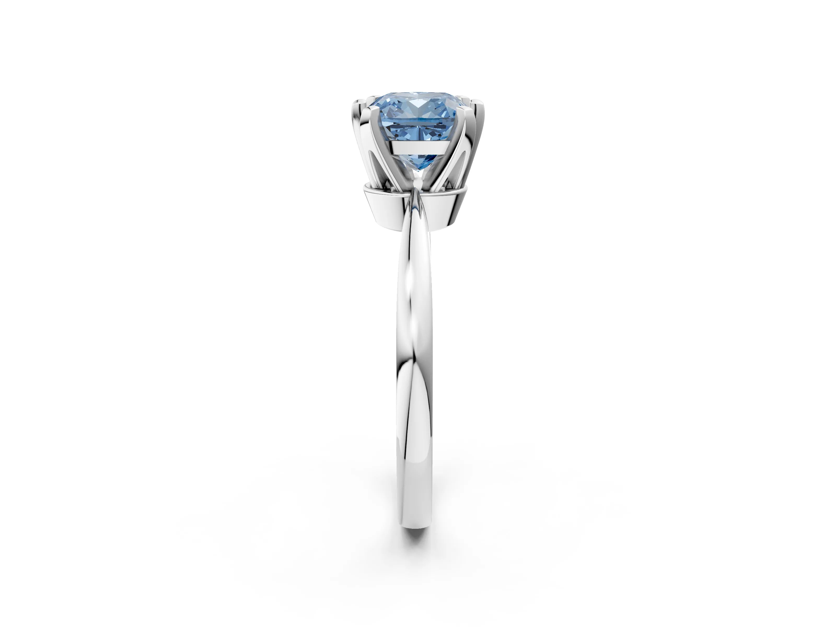 White gold Fancy Blue Cushion Cut Solitaire Engagement Ring with Six-Prong Setting and Tapered Band_2