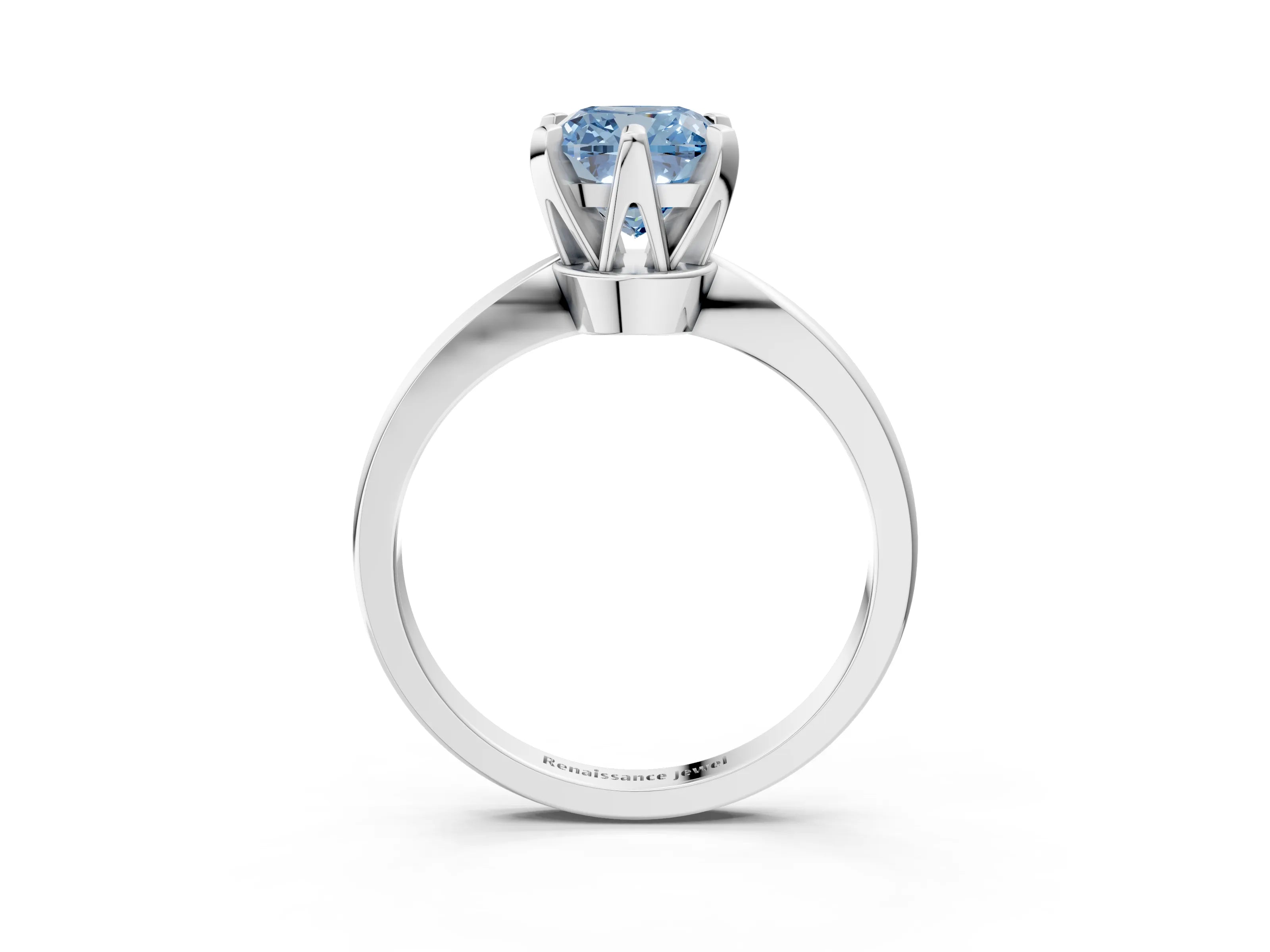 White gold Fancy Blue Cushion Cut Solitaire Engagement Ring with Six-Prong Setting and Tapered Band_3