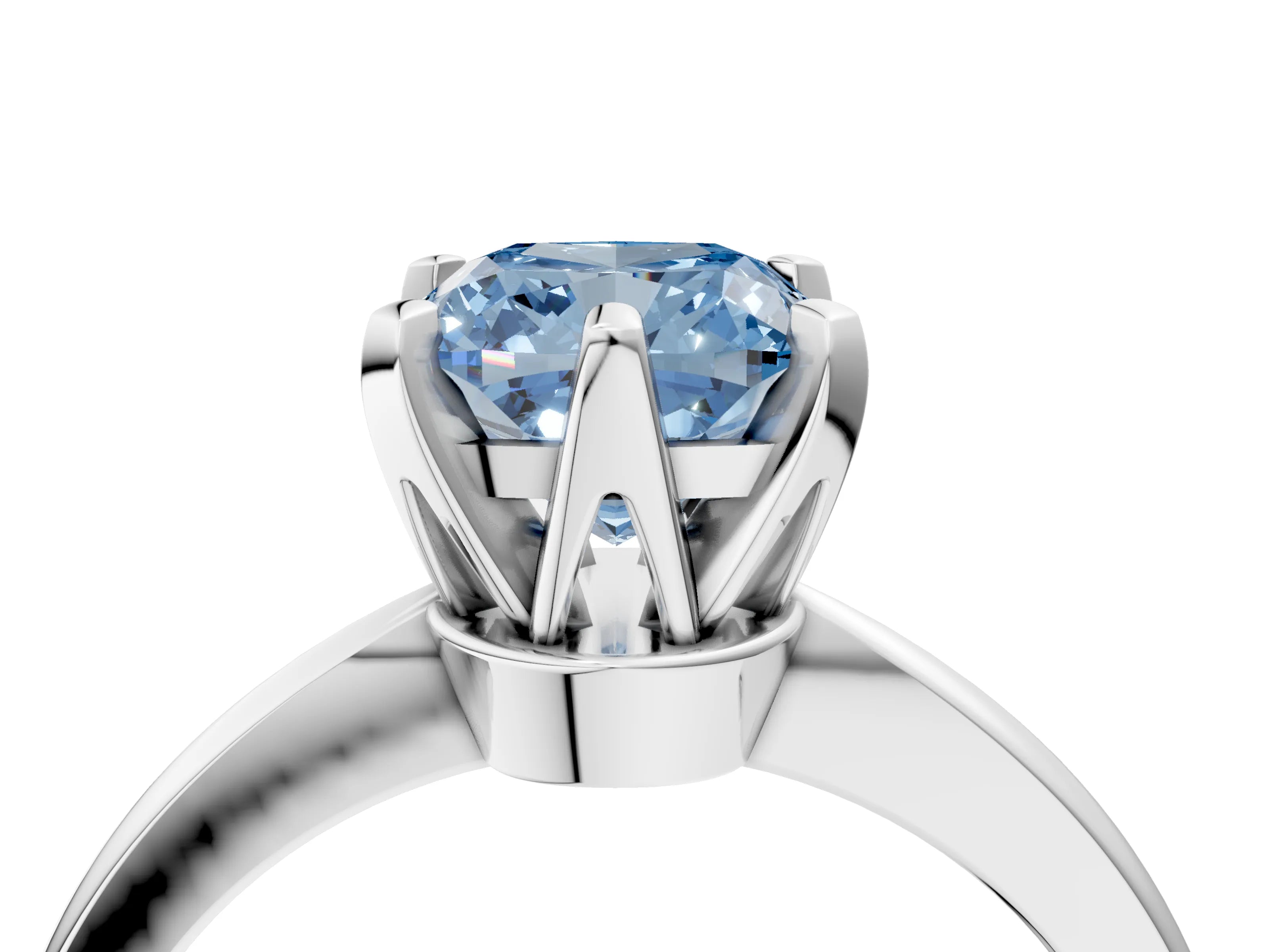 White gold Fancy Blue Cushion Cut Solitaire Engagement Ring with Six-Prong Setting and Tapered Band_4