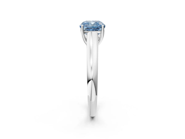 Platinum Fancy Blue Cushion Cut Solitaire Engagement Ring with Tapered Band and Four-Prong Setting