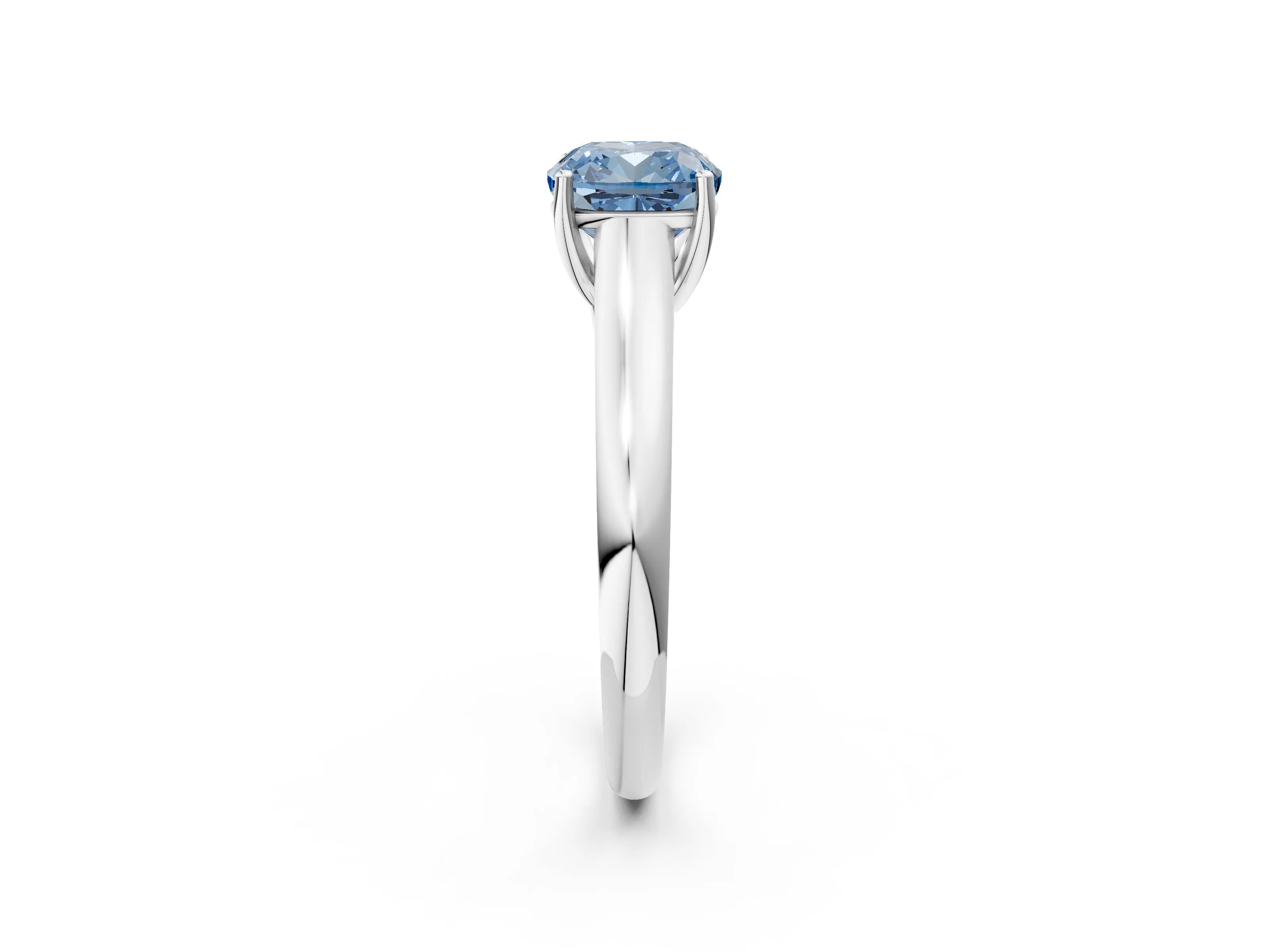White gold Fancy Blue Cushion Cut Solitaire Engagement Ring with Tapered Band and Four-Prong Setting_5