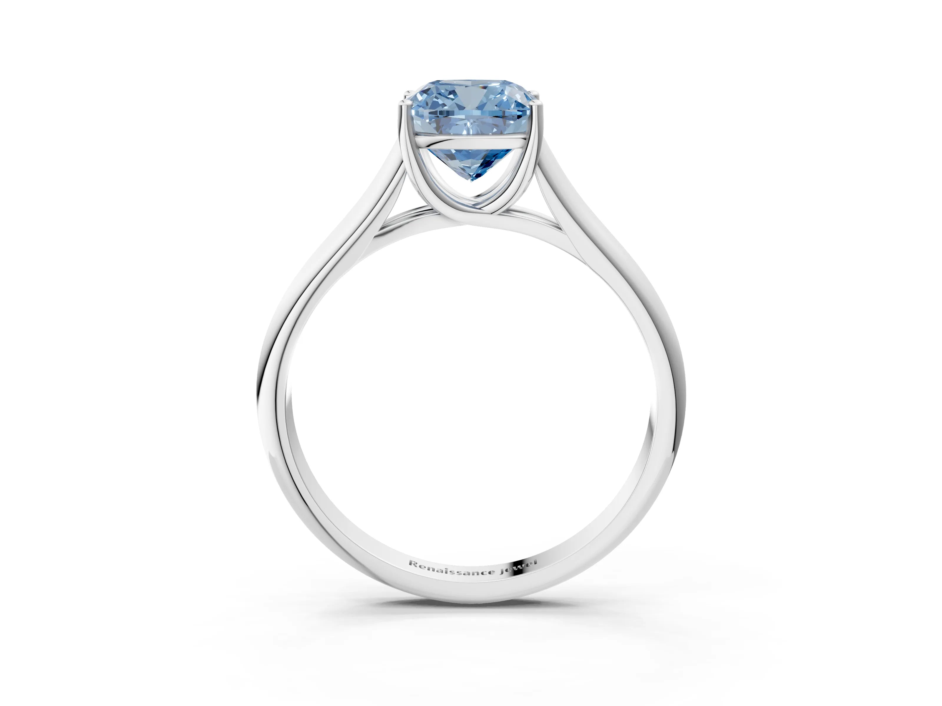 White gold Fancy Blue Cushion Cut Solitaire Engagement Ring with Tapered Band and Four-Prong Setting_6