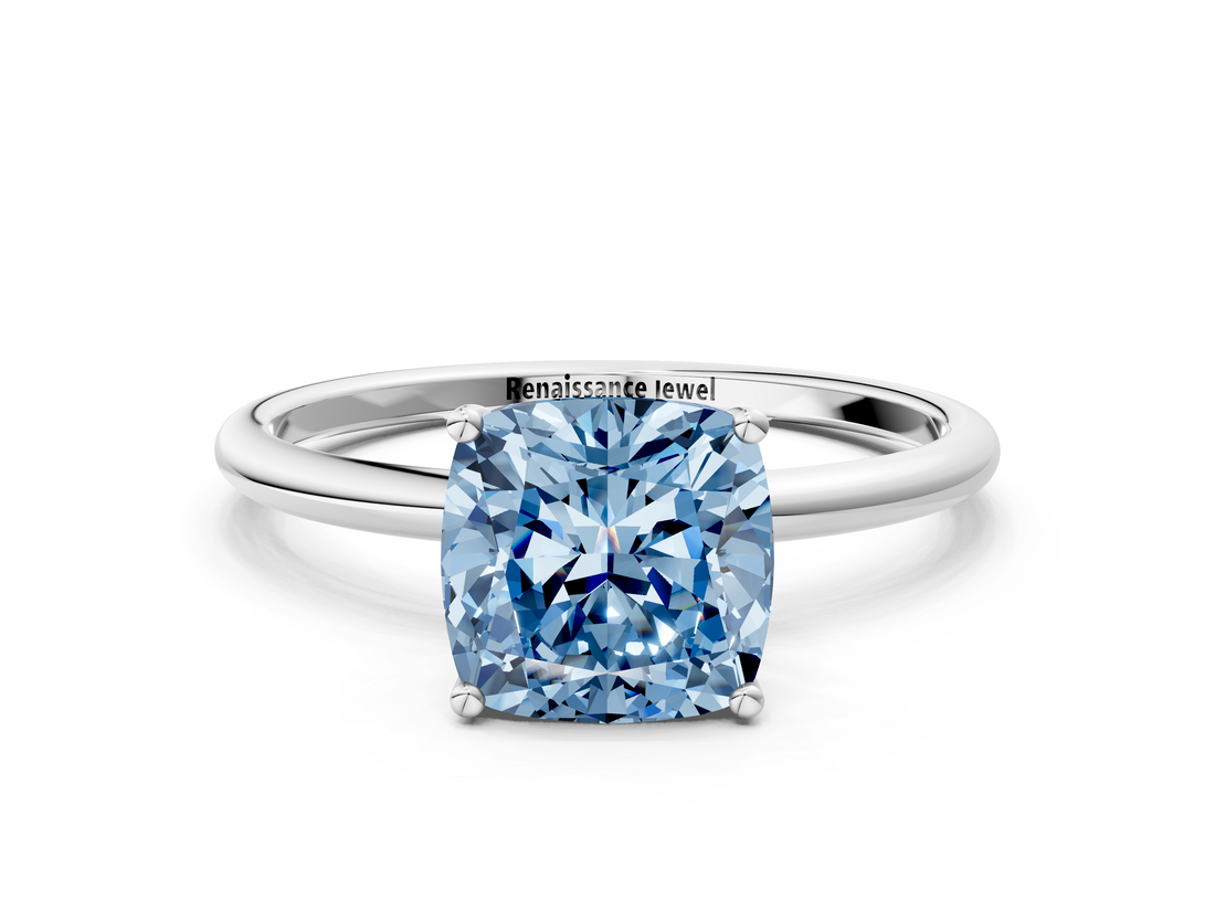 White gold Fancy Blue Cushion  Cut Solitaire Engagement Ring with Thin Band and Four-Prong Setting_3