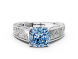 White gold Fancy Blue Cushion  Cut Solitaire Engraved Band with Four-Prong Setting_61