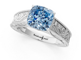 White gold Fancy Blue Cushion  Cut Solitaire Engraved Band with Four-Prong Setting_62