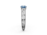 White gold Fancy Blue Cushion  Cut Solitaire Engraved Band with Four-Prong Setting_63