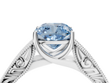 White gold Fancy Blue Cushion  Cut Solitaire Engraved Band with Four-Prong Setting_65