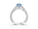 White gold Fancy Blue Cushion  Cut Solitaire Engraved Band with Four-Prong Setting_65
