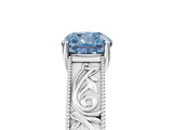White gold Fancy Blue Cushion  Cut Solitaire Engraved Band with Four-Prong Setting_66