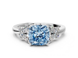 White gold Fancy Blue Cushion  Cut Solitaire Floral Diamond Ring with Four-Prong Setting_37