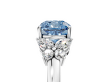 White gold Fancy Blue Cushion  Cut Solitaire Floral Diamond Ring with Four-Prong Setting_42