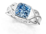 White gold Fancy Blue Cushion Cut Solitaire Intertwined Band Prong Setting Ring_1