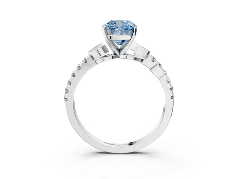 White gold Fancy Blue Cushion Cut Solitaire Leaf-Inspired Diamond Ring with Pavé Band and Four-Prong Setting_27