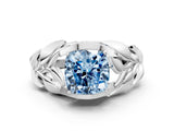 White gold Fancy Blue Cushion Cut Solitaire Leaf-Inspired Engagement Ring with Prong Setting_12