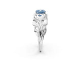 White gold Fancy Blue Cushion Cut Solitaire Leaf-Inspired Engagement Ring with Prong Setting_14