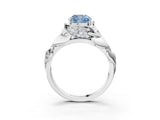 White gold Fancy Blue Cushion Cut Solitaire Leaf-Inspired Engagement Ring with Prong Setting_15