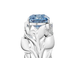 White gold Fancy Blue Cushion Cut Solitaire Leaf-Inspired Engagement Ring with Prong Setting_17