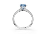 White gold Fancy Blue Cushion Cut Solitaire Milgrain Engraved Band with Four-Prong Setting_15
