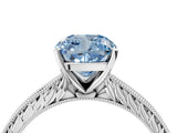 White gold Fancy Blue Cushion Cut Solitaire Milgrain Engraved Band with Four-Prong Setting_16