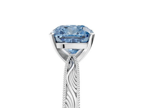 White gold Fancy Blue Cushion Cut Solitaire Milgrain Engraved Band with Four-Prong Setting_17