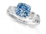 White gold Fancy Blue Cushion Cut Solitaire Milgrain Leaf Band with Prong Setting_13