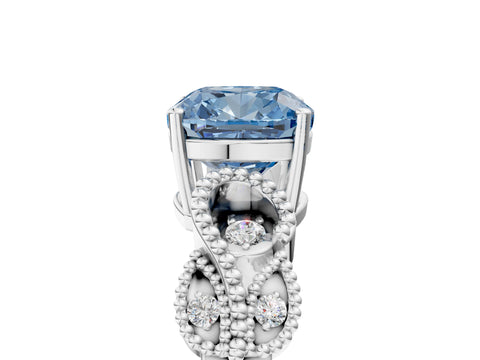 White gold Fancy Blue Cushion Cut Solitaire Milgrain Leaf Band with Prong Setting_17